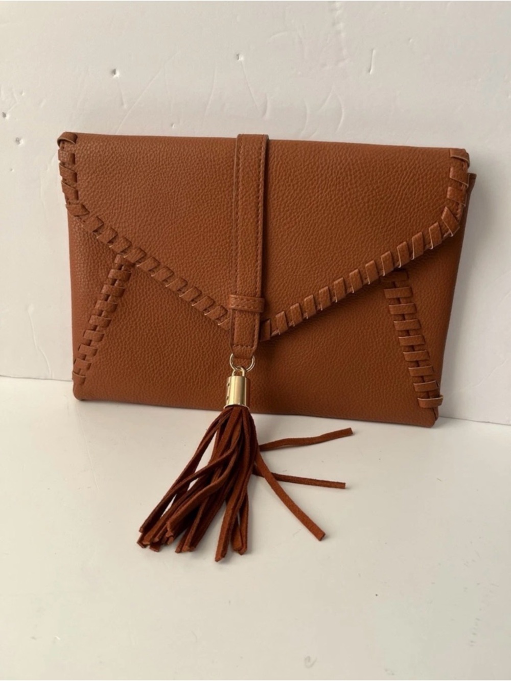 Moda Luxe Brown Clutch Crossbody Bag Tassel Chain Strap